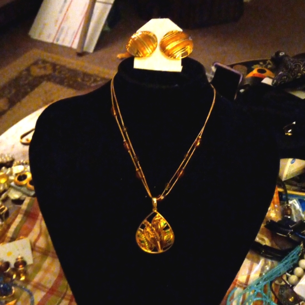 Gold Necklace and Earrings